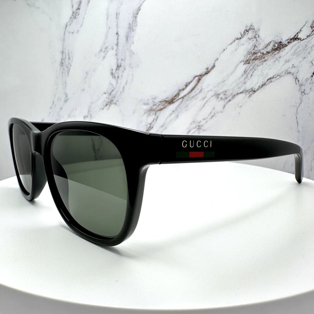 New GUCCI Sunglasses Black 54mm Square Gold Letter Logo Red Green Web Mens - Picture 3 of 15